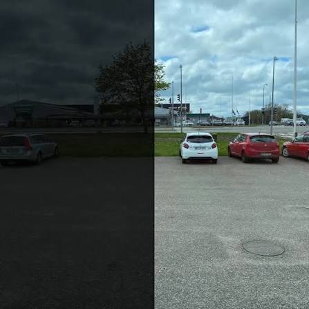 Erhvervsfacade med solfilm set udefra