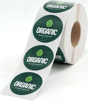 Rulle med runde grønne Organic Natural Products labels med blad