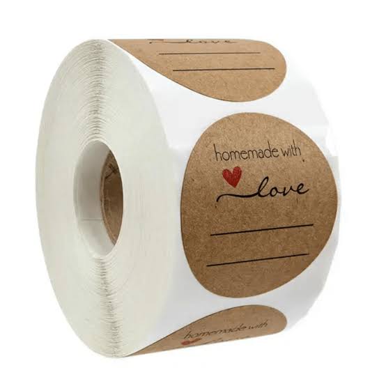 Rulle med runde kraftpapir Homemade with Love labels