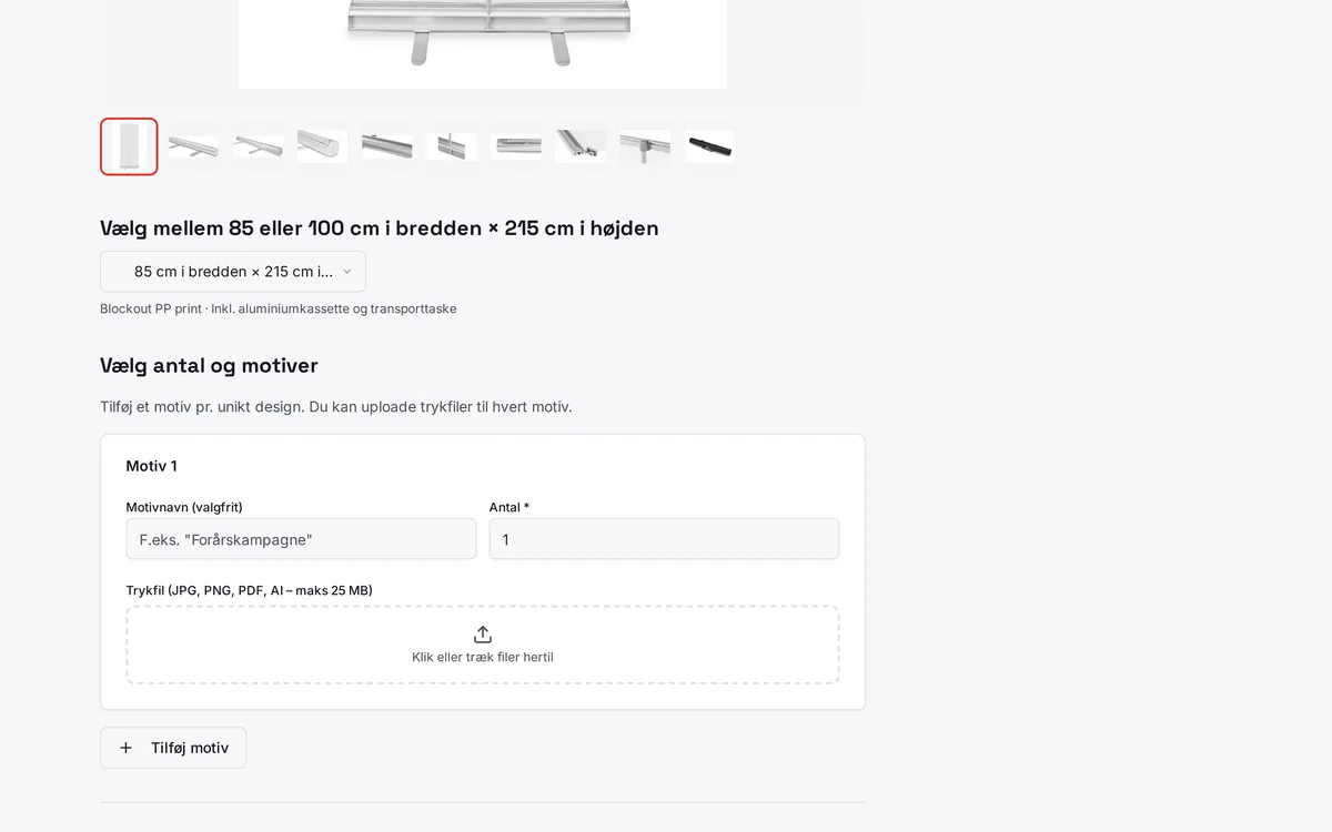 Bestillingsportal med produktvalg, antal og automatisk sammentælling