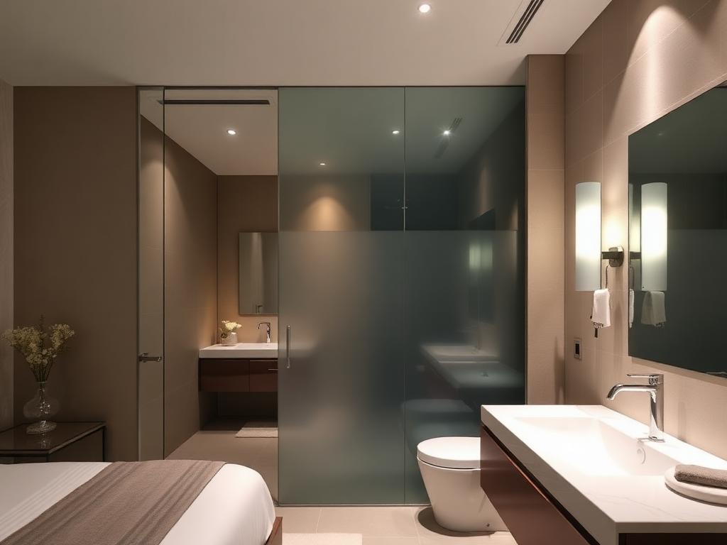 PDLC smart glass – hotelværelse med privacy-partition