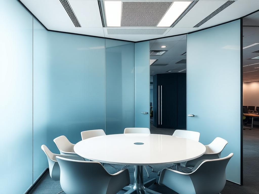 Smart glass i mødelokale – frostet privacy-tilstand