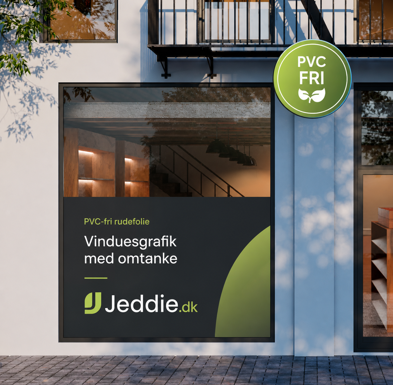 PVC-fri rudefolie monteret i butiksvindue – Jeddie.dk