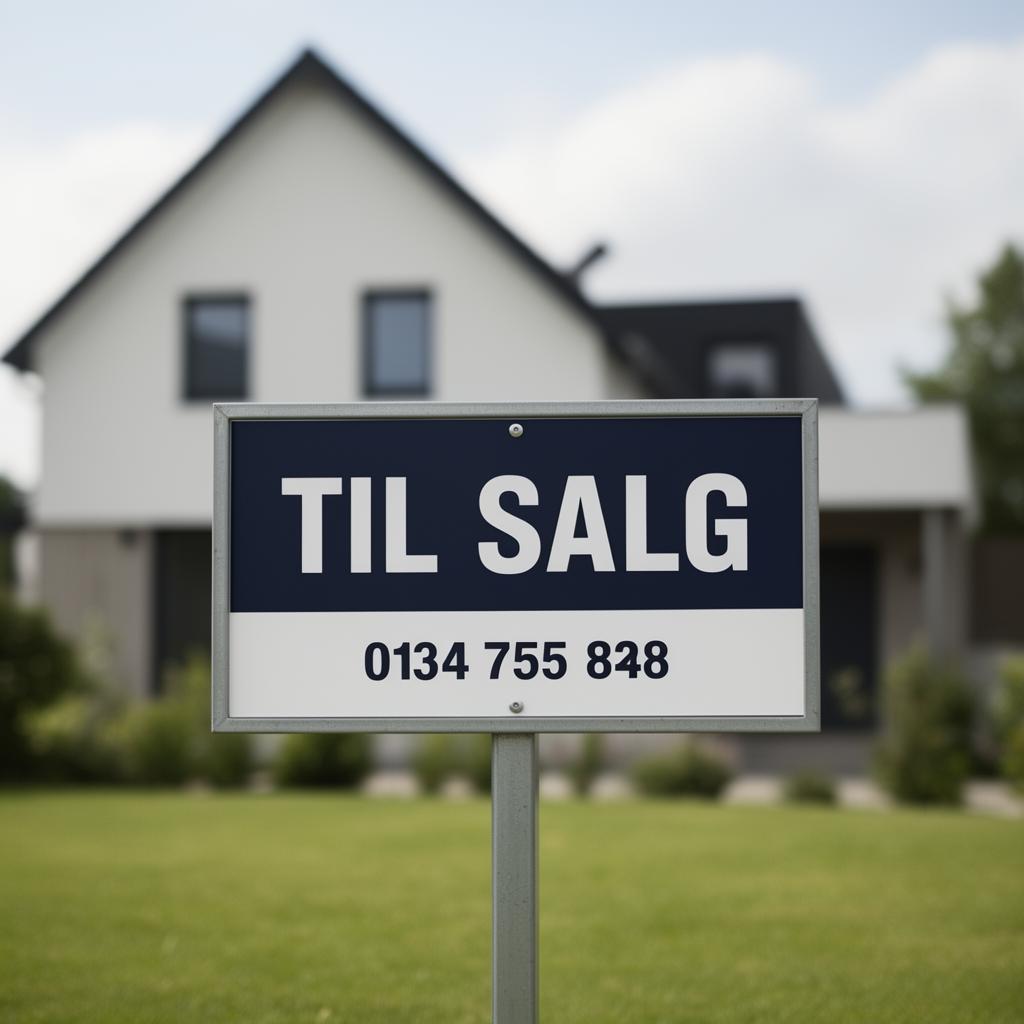 Klassisk Til salg-stativskilt foran villa